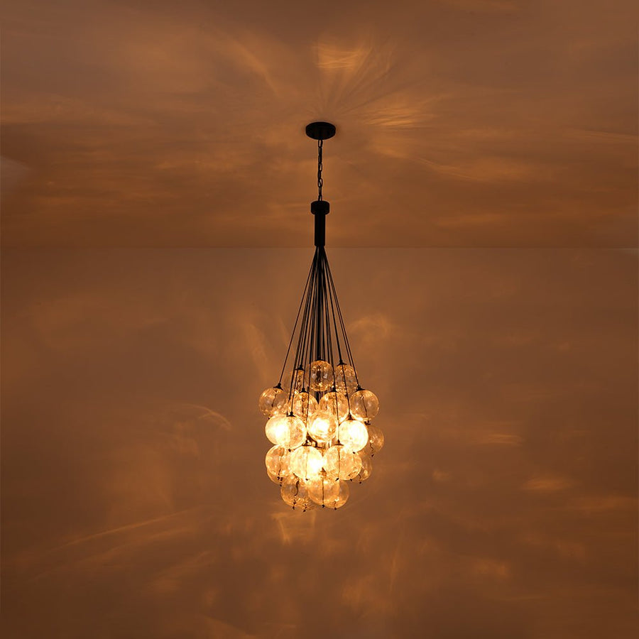 LightFixturesUSA - Glam Cluster Textured Water Glass Globe Bubble Chandelier - Chandelier - Black (Exclusive Offer) - 