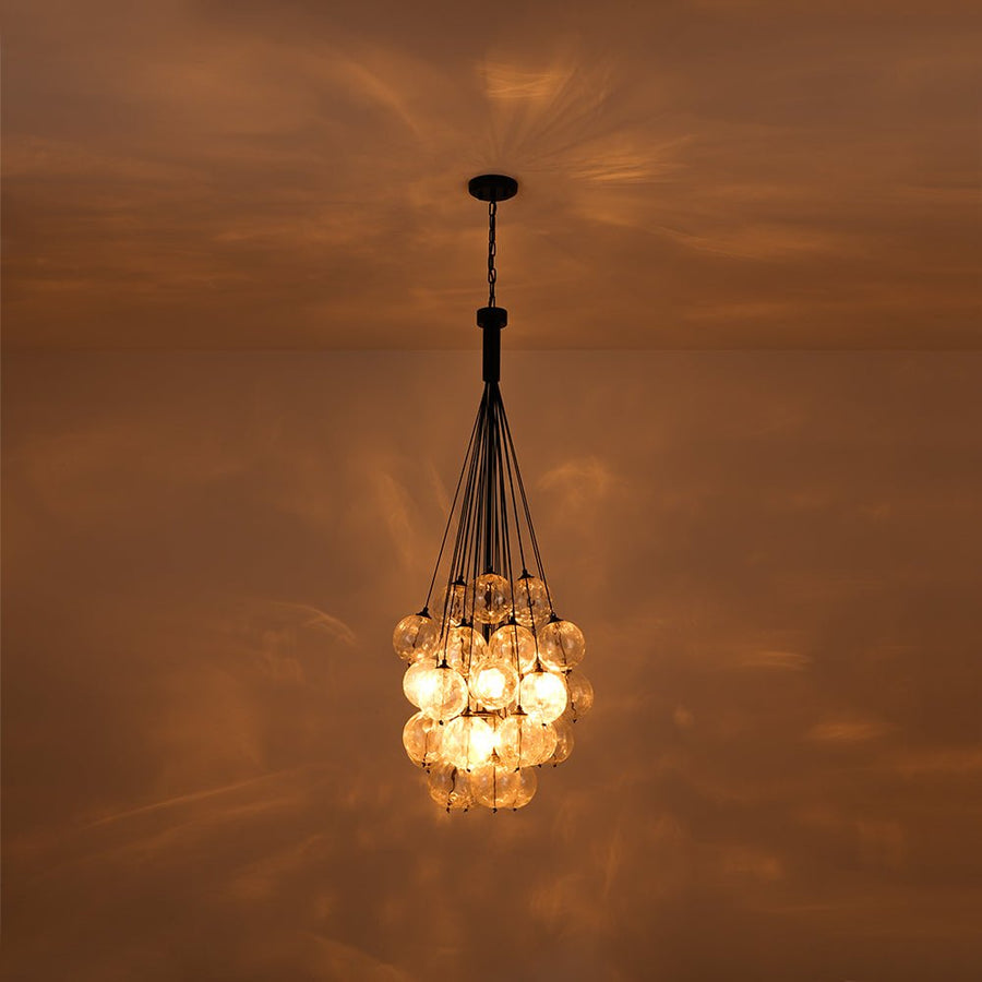 LightFixturesUSA - Glam Cluster Textured Water Glass Globe Bubble Chandelier - Chandelier - Black (Exclusive Offer) - 