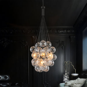 LightFixturesUSA - Glam Cluster Textured Water Glass Globe Bubble Chandelier - Chandelier - Black (Exclusive Offer) - 