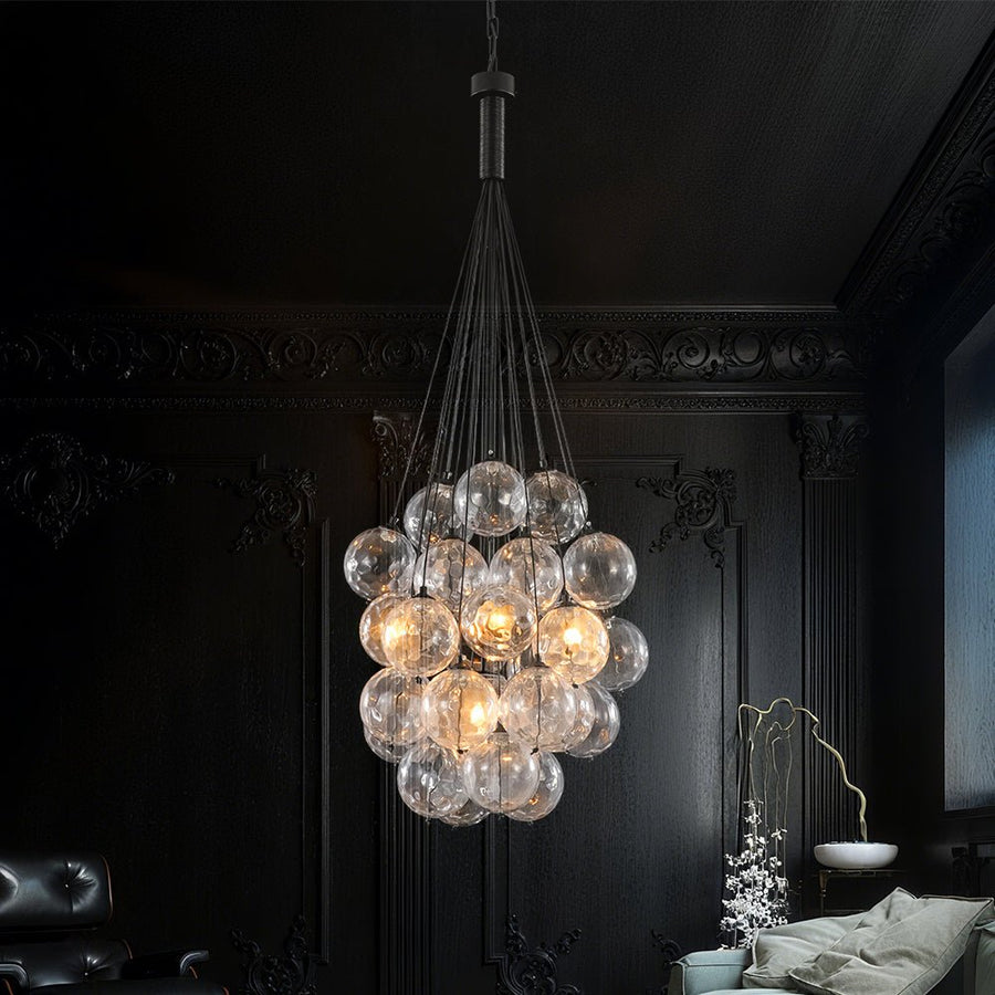 LightFixturesUSA - Glam Cluster Textured Water Glass Globe Bubble Chandelier - Chandelier - Black (Exclusive Offer) - 
