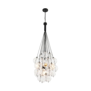 LightFixturesUSA - Glam Cluster Textured Water Glass Globe Bubble Chandelier - Chandelier - Black (Exclusive Offer) - 