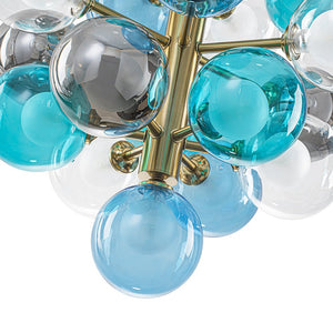 LightFixturesUSA-Glam Cluster White Blue Glass Bubble Tiered Chandelier-Chandelier-Blue + Gray + Clear Bubble-