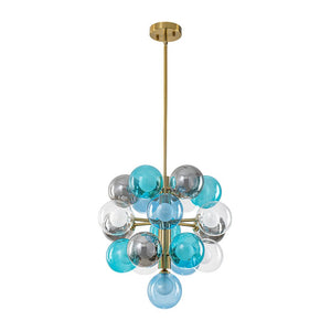 LightFixturesUSA-Glam Cluster White Blue Glass Bubble Tiered Chandelier-Chandelier-Blue + Gray + Clear Bubble-
