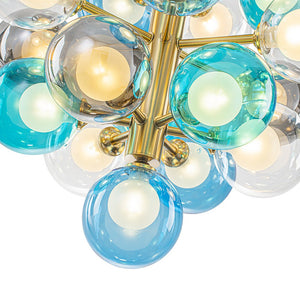 LightFixturesUSA-Glam Cluster White Blue Glass Bubble Tiered Chandelier-Chandelier-Blue + Gray + Clear Bubble-
