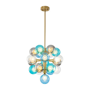 LightFixturesUSA-Glam Cluster White Blue Glass Bubble Tiered Chandelier-Chandelier-Blue + Gray + Clear Bubble-