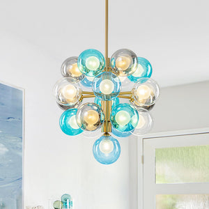 LightFixturesUSA-Glam Cluster White Blue Glass Bubble Tiered Chandelier-Chandelier-Blue + Gray + Clear Bubble-