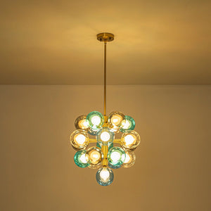 LightFixturesUSA-Glam Cluster White Blue Glass Bubble Tiered Chandelier-Chandelier-Blue + Gray + Clear Bubble-