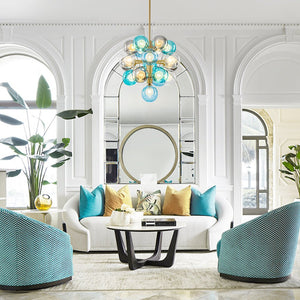 LightFixturesUSA-Glam Cluster White Blue Glass Bubble Tiered Chandelier-Chandelier-Blue + Gray + Clear Bubble-