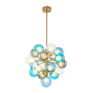 LightFixturesUSA-Glam Cluster White Blue Glass Bubble Tiered Chandelier-Chandelier-Blue + Gray + Clear Bubble-