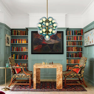 LightFixturesUSA - Glam Cluster White Blue Glass Bubble Tiered Chandelier - Chandelier - Brass - 