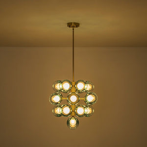 LightFixturesUSA - Glam Cluster White Blue Glass Bubble Tiered Chandelier - Chandelier - Brass - 