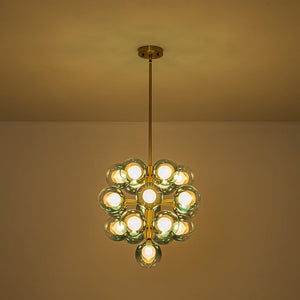 LightFixturesUSA - Glam Cluster White Blue Glass Bubble Tiered Chandelier - Chandelier - Brass - 