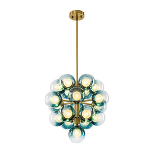 LightFixturesUSA - Glam Cluster White Blue Glass Bubble Tiered Chandelier - Chandelier - Brass - 