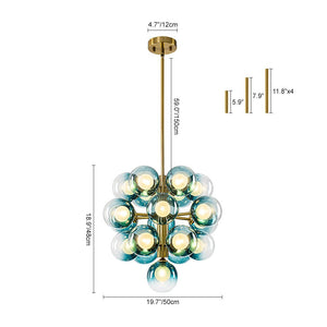 LightFixturesUSA - Glam Cluster White Blue Glass Bubble Tiered Chandelier - Chandelier - Brass - 