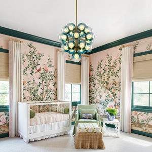 LightFixturesUSA - Glam Cluster White Blue Glass Bubble Tiered Chandelier - Chandelier - Brass - 