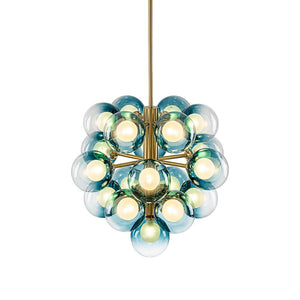 LightFixturesUSA - Glam Cluster White Blue Glass Bubble Tiered Chandelier - Chandelier - Brass - 