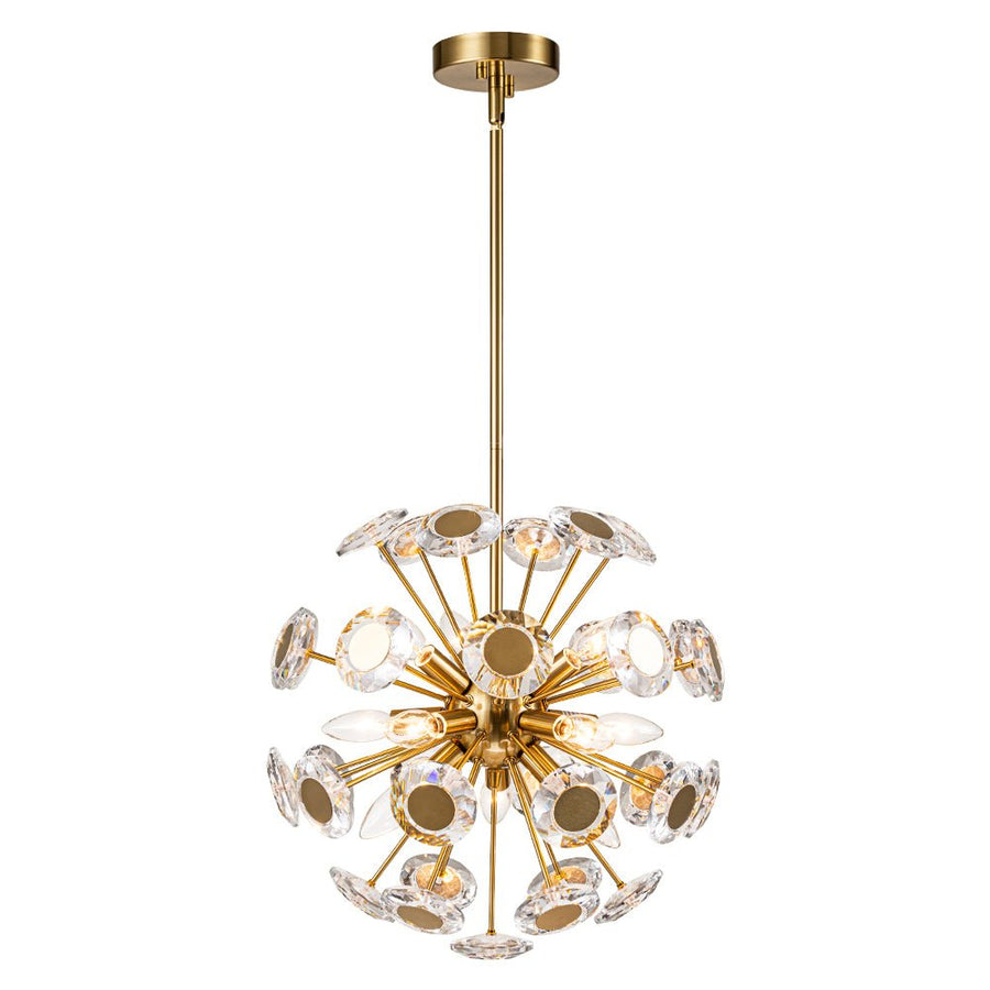 LightFixturesUSA-Glam Crystal Accent Brass Sphere Dandelion Chandelier-Chandelier-Brass-