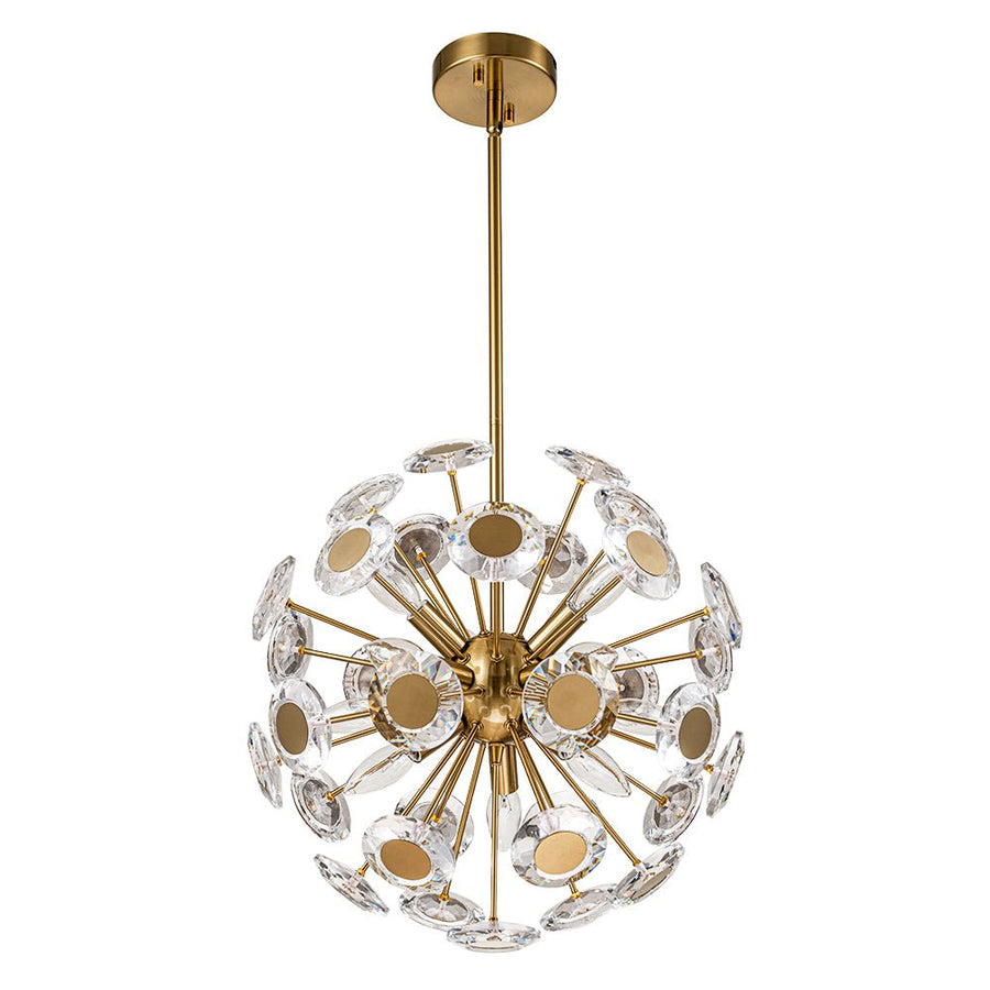 LightFixturesUSA-Glam Crystal Accent Brass Sphere Dandelion Chandelier-Chandelier-Brass-