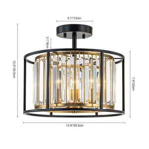 LightFixturesUSA - Glam Crystal Drum Round Semi Flush Ceiling Light - Ceiling Light - 14 in - 