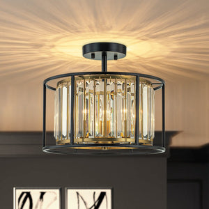 LightFixturesUSA - Glam Crystal Drum Round Semi Flush Ceiling Light - Ceiling Light - 14 in - 