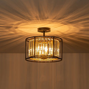 LightFixturesUSA - Glam Crystal Drum Round Semi Flush Ceiling Light - Ceiling Light - 14 in - 