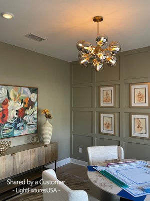 LightFixturesUSA - Glam Dark Pearl Sputnik Smoked Glass Bubble Chandelier Light Fixture - Chandelier - Brass - 