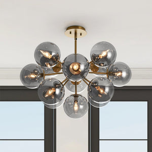 LightFixturesUSA - Glam Dark Pearl Sputnik Smoked Glass Bubble Chandelier Light Fixture - Chandelier - Brass - 