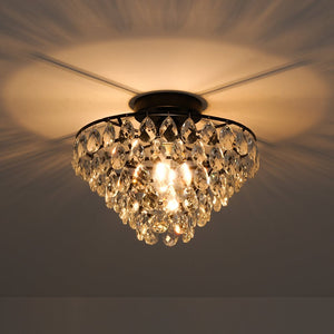 LightFixturesUSA - Glam Faceted Crystal Round Tiered Semi Flush Mount Light - Ceiling Light - Black - 