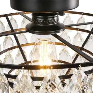 LightFixturesUSA - Glam Faceted Crystal Round Tiered Semi Flush Mount Light - Ceiling Light - Black - 