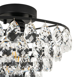 LightFixturesUSA - Glam Faceted Crystal Round Tiered Semi Flush Mount Light - Ceiling Light - Black - 