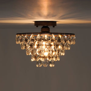 LightFixturesUSA - Glam Faceted Crystal Round Tiered Semi Flush Mount Light - Ceiling Light - Oil - Rubbed Bronze - 