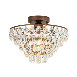 LightFixturesUSA - Glam Faceted Crystal Round Tiered Semi Flush Mount Light - Ceiling Light - Oil - Rubbed Bronze - 