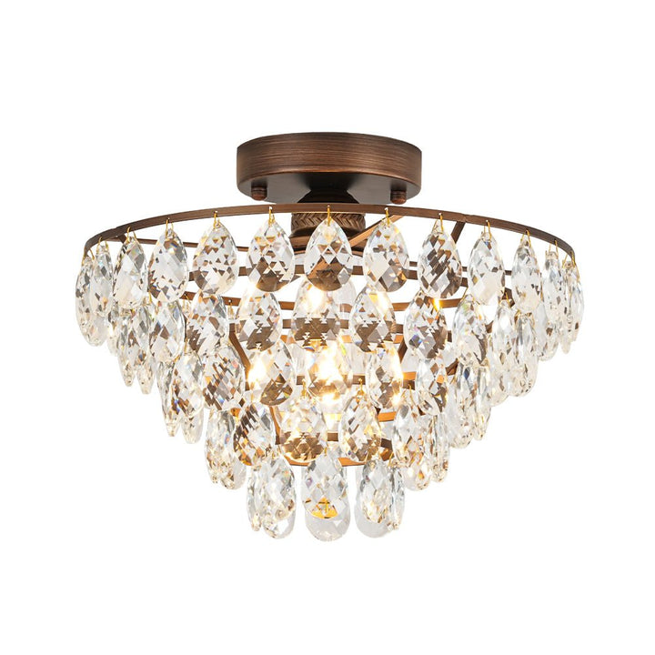 LightFixturesUSA - Glam Faceted Crystal Round Tiered Semi Flush Mount Light - Ceiling Light - Oil - Rubbed Bronze - 