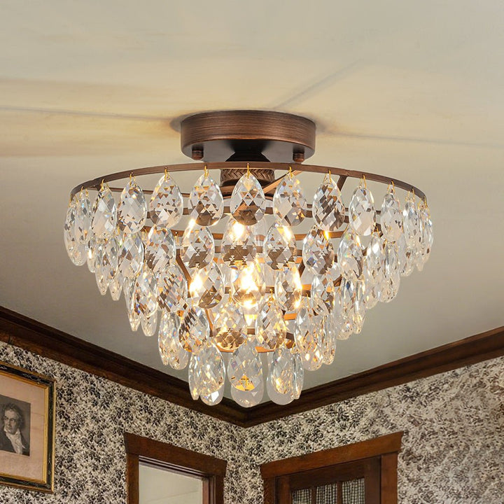 LightFixturesUSA - Glam Faceted Crystal Round Tiered Semi Flush Mount Light - Ceiling Light - Oil - Rubbed Bronze - 