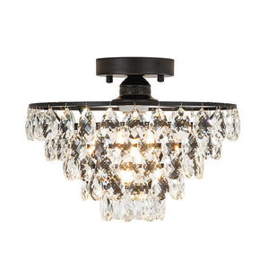 LightFixturesUSA - Glam Faceted Crystal Round Tiered Semi Flush Mount Light - Ceiling Light - Oil - Rubbed Bronze - 