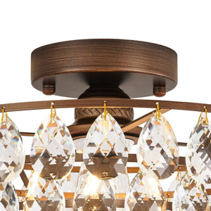 LightFixturesUSA - Glam Faceted Crystal Round Tiered Semi Flush Mount Light - Ceiling Light - Oil - Rubbed Bronze - 