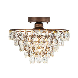 LightFixturesUSA - Glam Faceted Crystal Round Tiered Semi Flush Mount Light - Ceiling Light - Oil - Rubbed Bronze - 