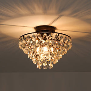 LightFixturesUSA - Glam Faceted Crystal Round Tiered Semi Flush Mount Light - Ceiling Light - Oil - Rubbed Bronze - 