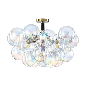 LightFixturesUSA - Glam Iridescent Glass Cluster Bubble Semi Flush Chandelier - Chandelier - Black+Brass (Pre - Order & Arrive in 2 Weeks) - 