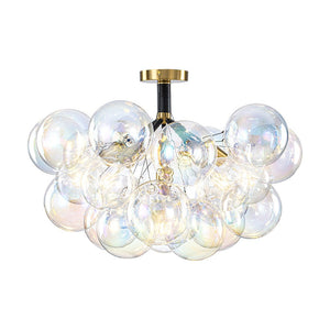 LightFixturesUSA - Glam Iridescent Glass Cluster Bubble Semi Flush Chandelier - Chandelier - Black+Brass (Pre - Order & Arrive in 2 Weeks) - 