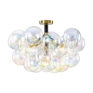 LightFixturesUSA - Glam Iridescent Glass Cluster Bubble Semi Flush Chandelier - Chandelier - Black+Brass (Pre - Order & Arrive in 2 Weeks) - 
