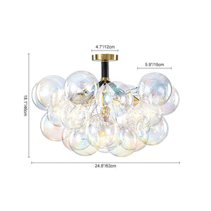 LightFixturesUSA - Glam Iridescent Glass Cluster Bubble Semi Flush Chandelier - Chandelier - Black+Brass (Pre - Order & Arrive in 2 Weeks) - 