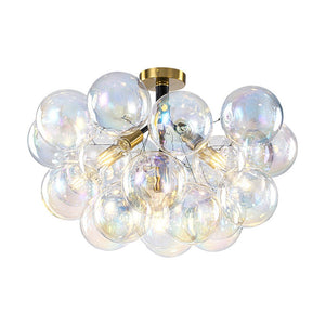 LightFixturesUSA - Glam Iridescent Glass Cluster Bubble Semi Flush Chandelier - Chandelier - Black+Brass (Pre - Order & Arrive in 2 Weeks) - 
