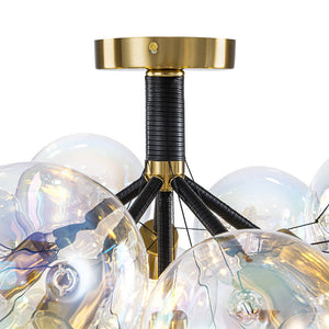 LightFixturesUSA - Glam Iridescent Glass Cluster Bubble Semi Flush Chandelier - Chandelier - Black+Brass (Pre - Order & Arrive in 2 Weeks) - 