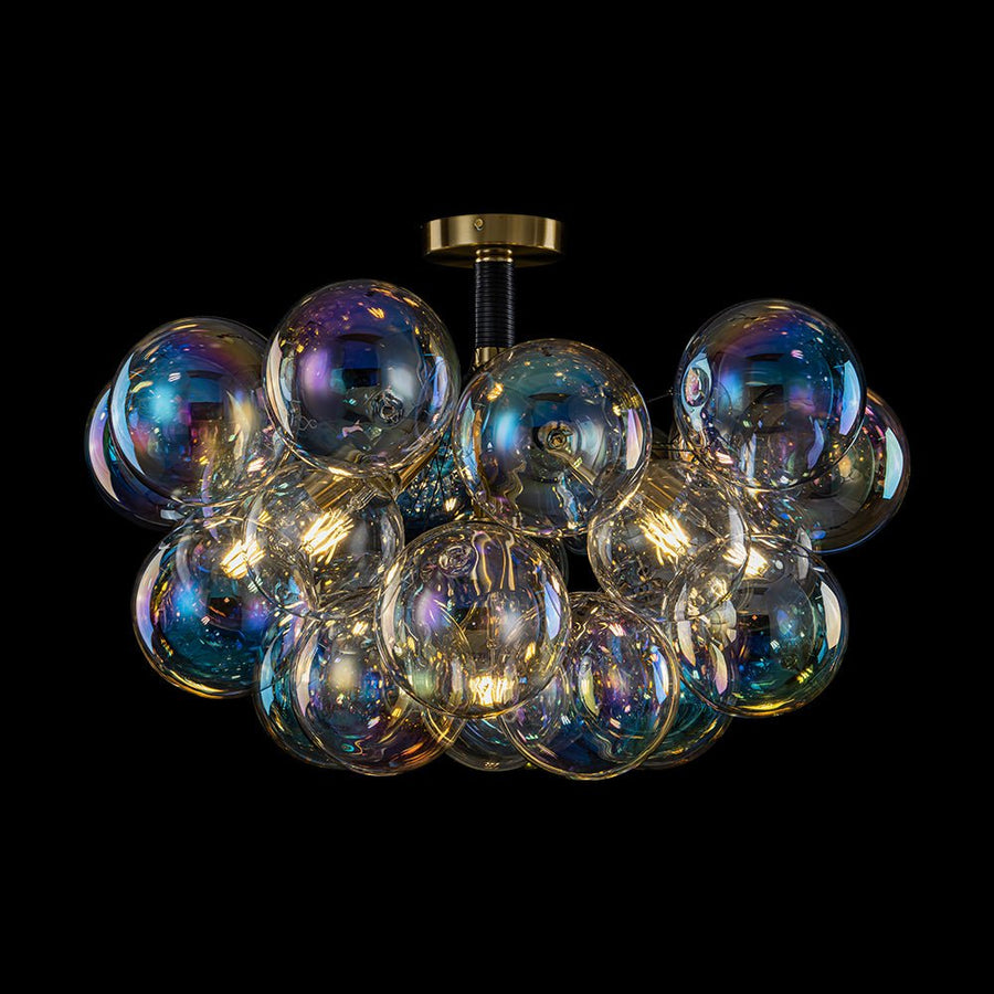 LightFixturesUSA - Glam Iridescent Glass Cluster Bubble Semi Flush Chandelier - Chandelier - Black+Brass (Pre - Order & Arrive in 2 Weeks) - 