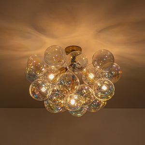 LightFixturesUSA - Glam Iridescent Glass Cluster Bubble Semi Flush Chandelier - Chandelier - Black+Brass (Pre - Order & Arrive in 2 Weeks) - 