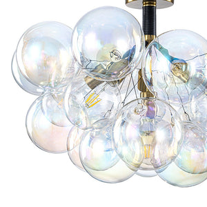 LightFixturesUSA - Glam Iridescent Glass Cluster Bubble Semi Flush Chandelier - Chandelier - Black+Brass (Pre - Order & Arrive in 2 Weeks) - 