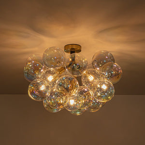 LightFixturesUSA - Glam Iridescent Glass Cluster Bubble Semi Flush Chandelier - Chandelier - Black+Brass (Pre - Order & Arrive in 2 Weeks) - 