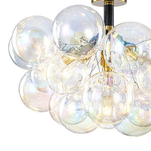 LightFixturesUSA - Glam Iridescent Glass Cluster Bubble Semi Flush Chandelier - Chandelier - Black+Brass (Pre - Order & Arrive in 2 Weeks) - 
