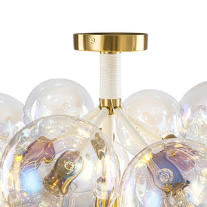 LightFixturesUSA - Glam Iridescent Glass Cluster Bubble Semi Flush Chandelier - Chandelier - White+Brass (Pre - Order & Arrive in 2 Weeks) - 